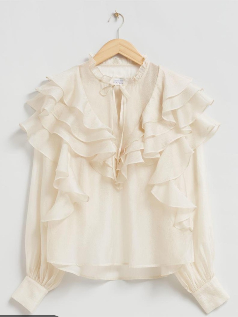 & Other Stories Women's Size 12 Cream Sheer Ruffle Blouse Feminine Romantic